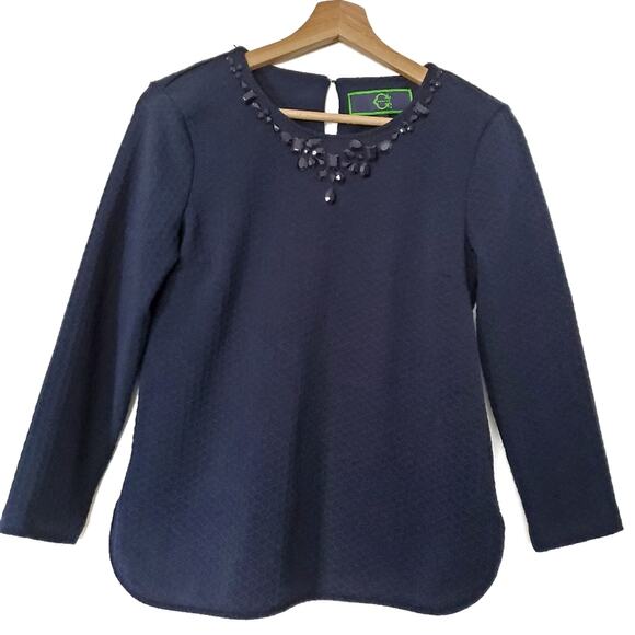 C Wonder | Embellished Jewel Collar Honeycomb Texture Knit Top - Picture 1 of 6